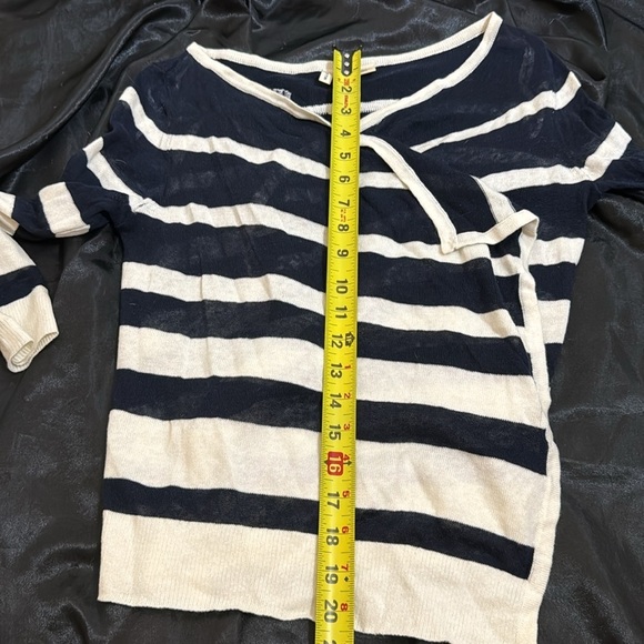 Anthropologie Moth Striped Bow Sweater XS‎ Black Ivory Batwing Hem - Picture 8 of 9